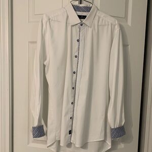 7Diamonds Premium Men’s Large White Dress Shirt with Blue Details